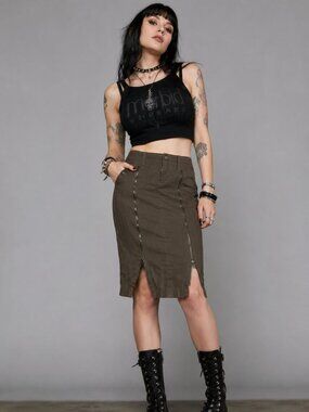 MORBID THREADS Pinstripe Zip Alt Y2K Pencil Skirt, Size 3